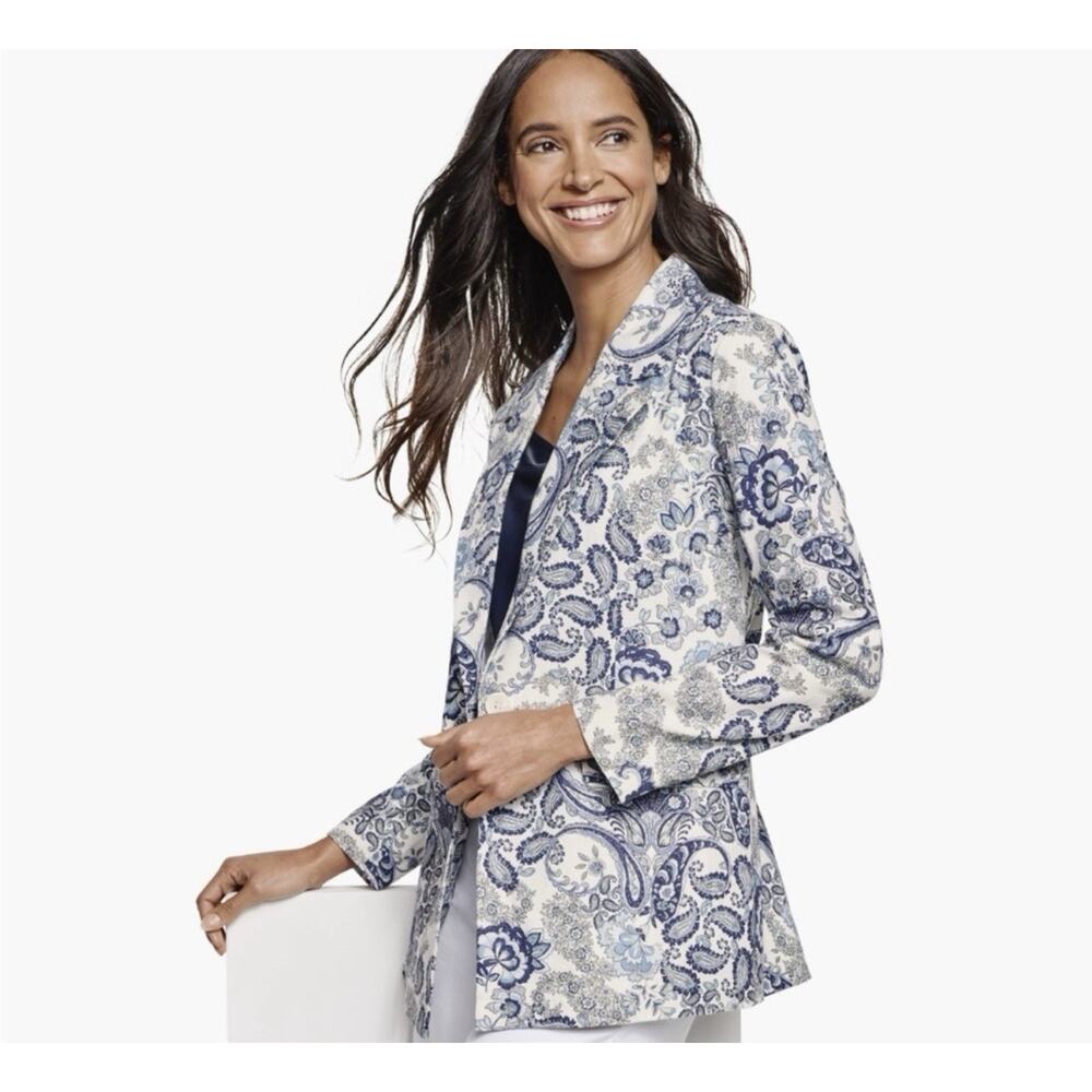 Johnston & Murphy Woman Blazer NWT‎ Blue/White Paisley Linen Blend Lightweight M